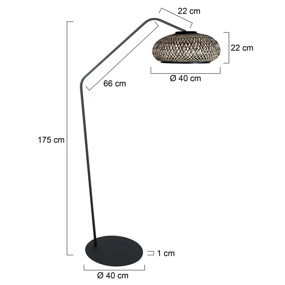 Lampe à arc ZigZag avec rotin et capot noir Steinhauer 8712746183054