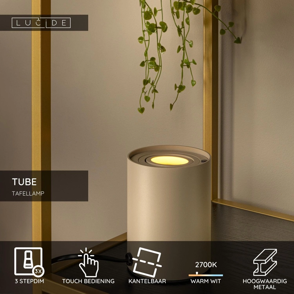 Lampe de table de conception Tube taupe Lucide 5411212221926