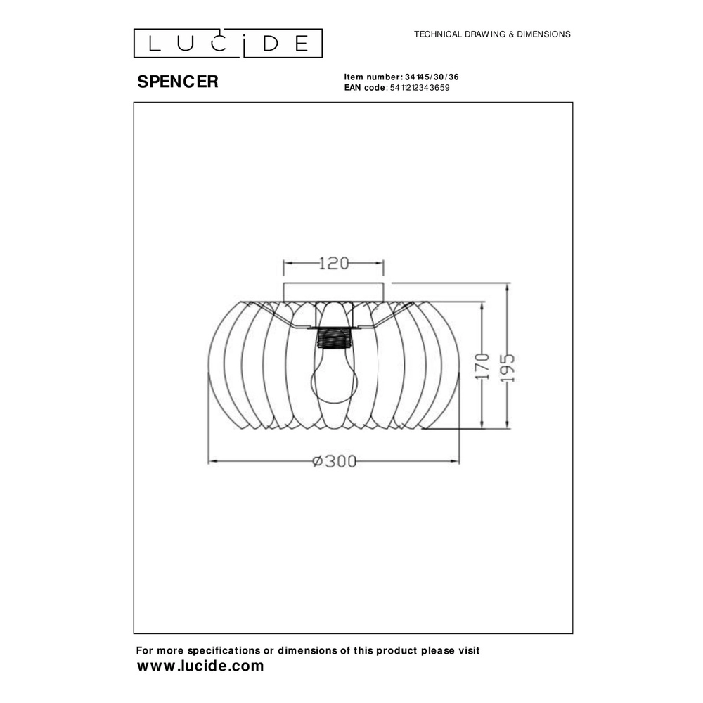 Lampe de plafond Spencer Ø 30 cm de gris Lucide 5411212343659