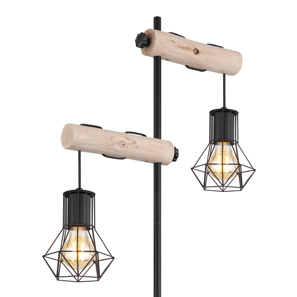 Lampe de pied Priska noir avec bois Globo 9007371443840