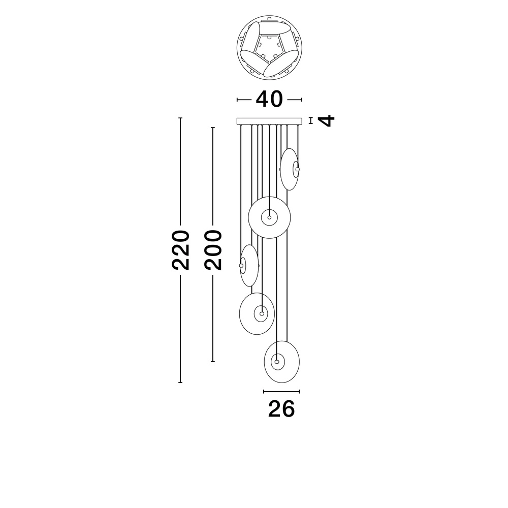 Suspension unique Ballet Noir 5 lumières rond Lyora 5212017458445