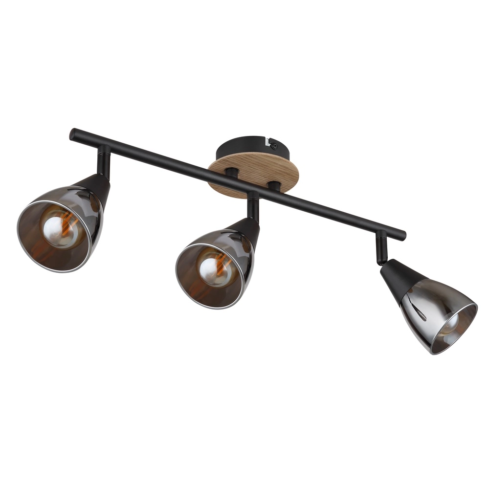 Lampe de plafond à 3 lumières Mubby noir avec un aspect bois Globo 9007371448869