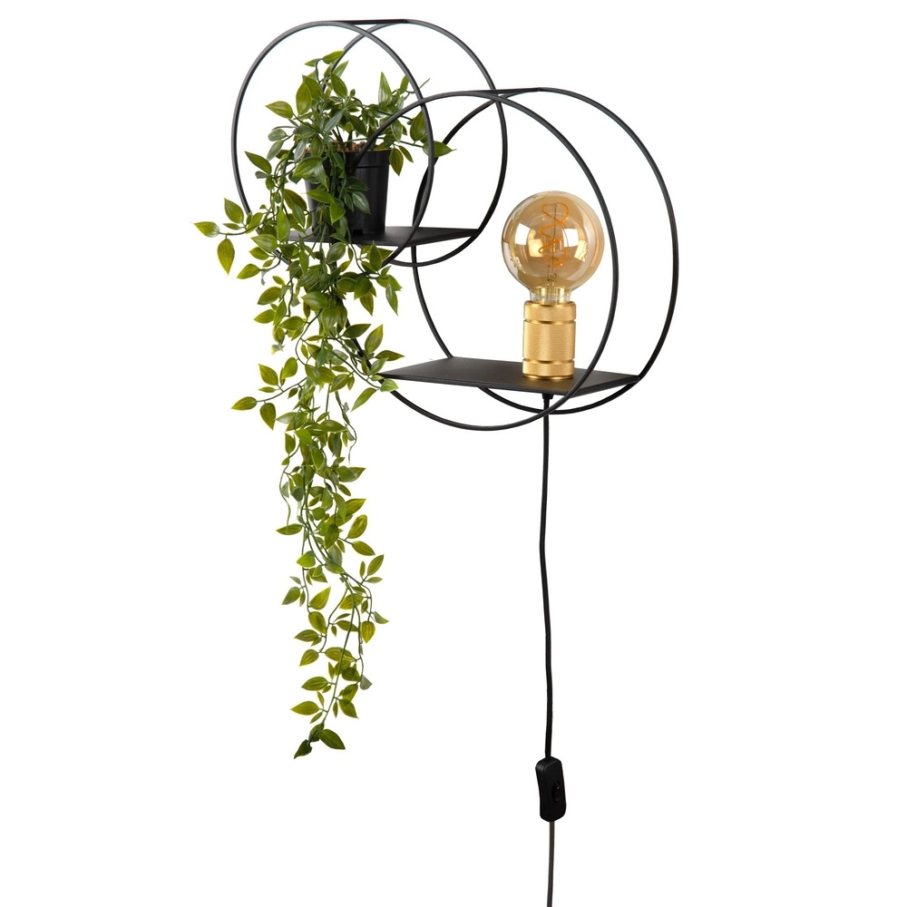 Lampe murale unique Circle noir avec des étagères