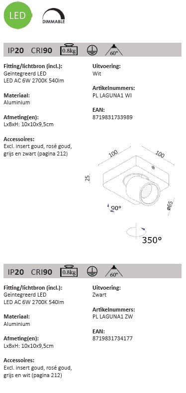 Spot LED en saillie Laguna noir Artdelight 8719831734177
