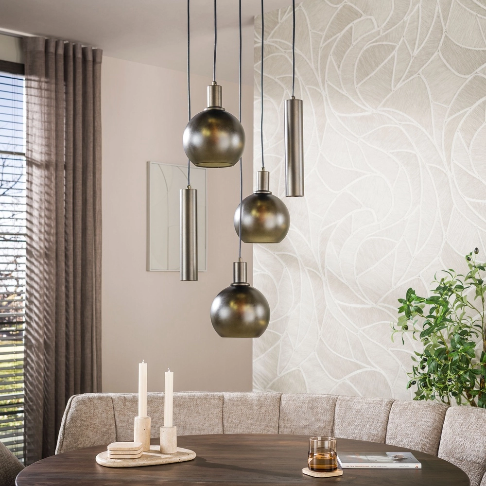 Lampe pendante de conception Sfera Marron Sienne à 5 clairs avec verre dépoli Lyora 8716803515178