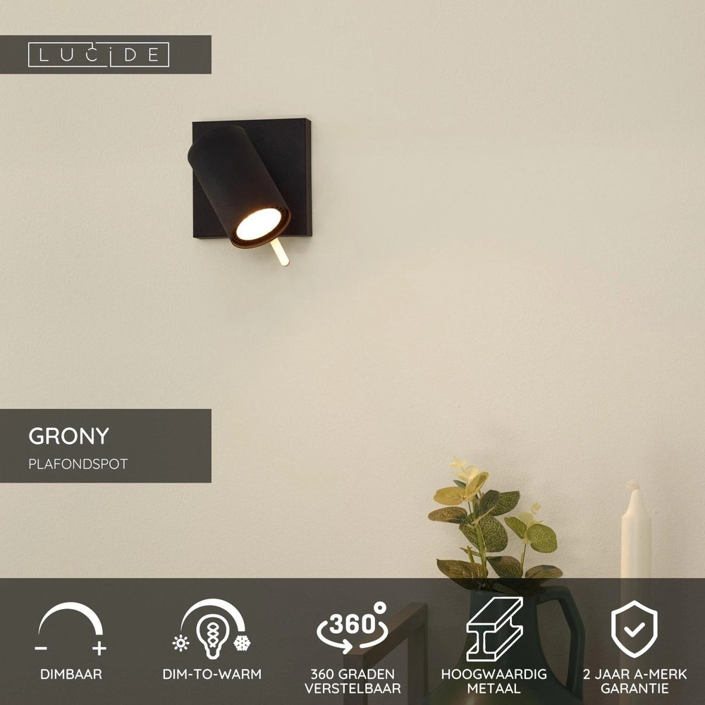 Lampe de plafond Grony Noir Lucide 5411212176899