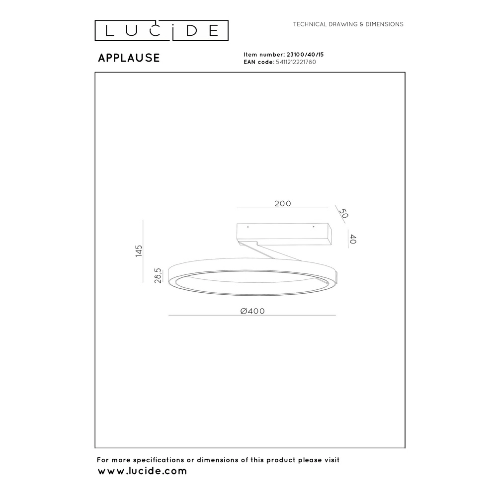 Lampe de plafond à design Applause Ø 40 cm - acier brossé - avec télécommande Premium by Lucide 5411212221780
