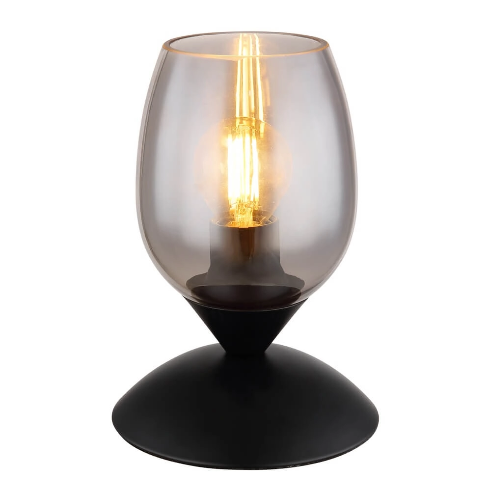 Lampe de table Kuwaita noir avec verre fumé