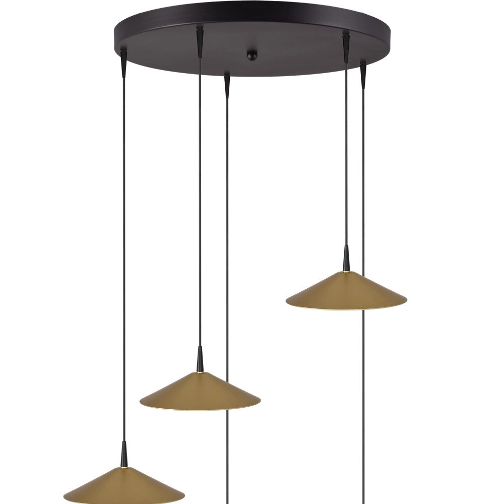 Lampe suspendue à 5 lumières Ceppo noir avec or Ø rond 22cm Masterlight 8718121358734