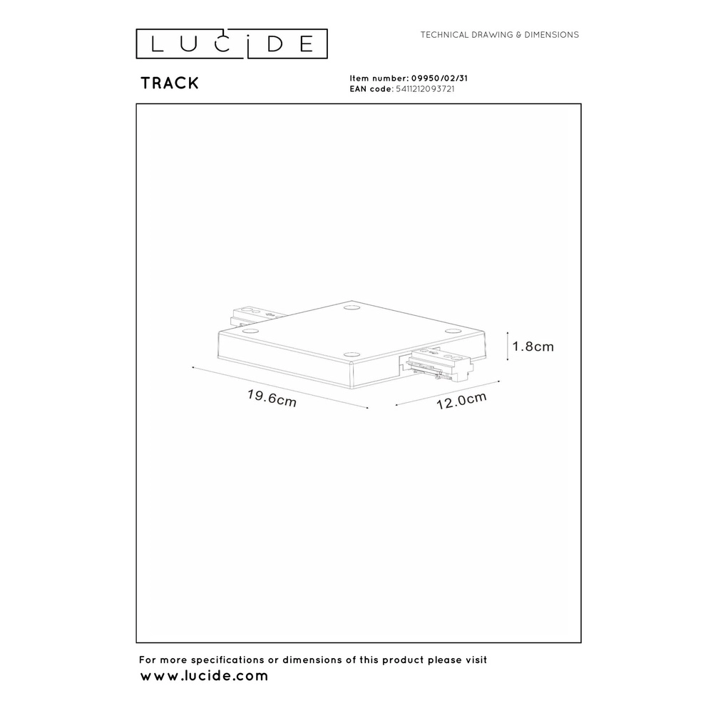 Alimentation électrique pour rail Track Blanc monophasé Lucide 5411212093721