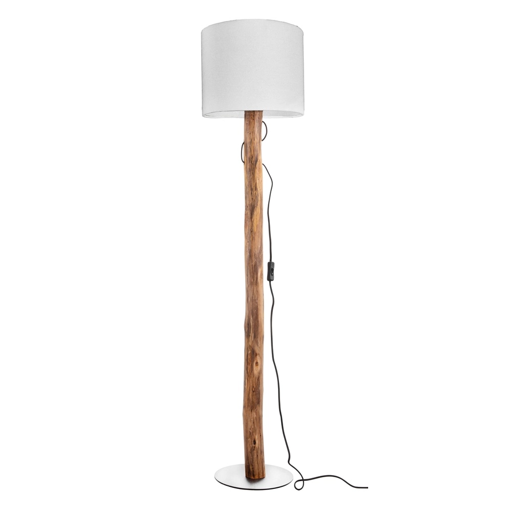 Lampe de sol en bois Norin avec capuche blanche