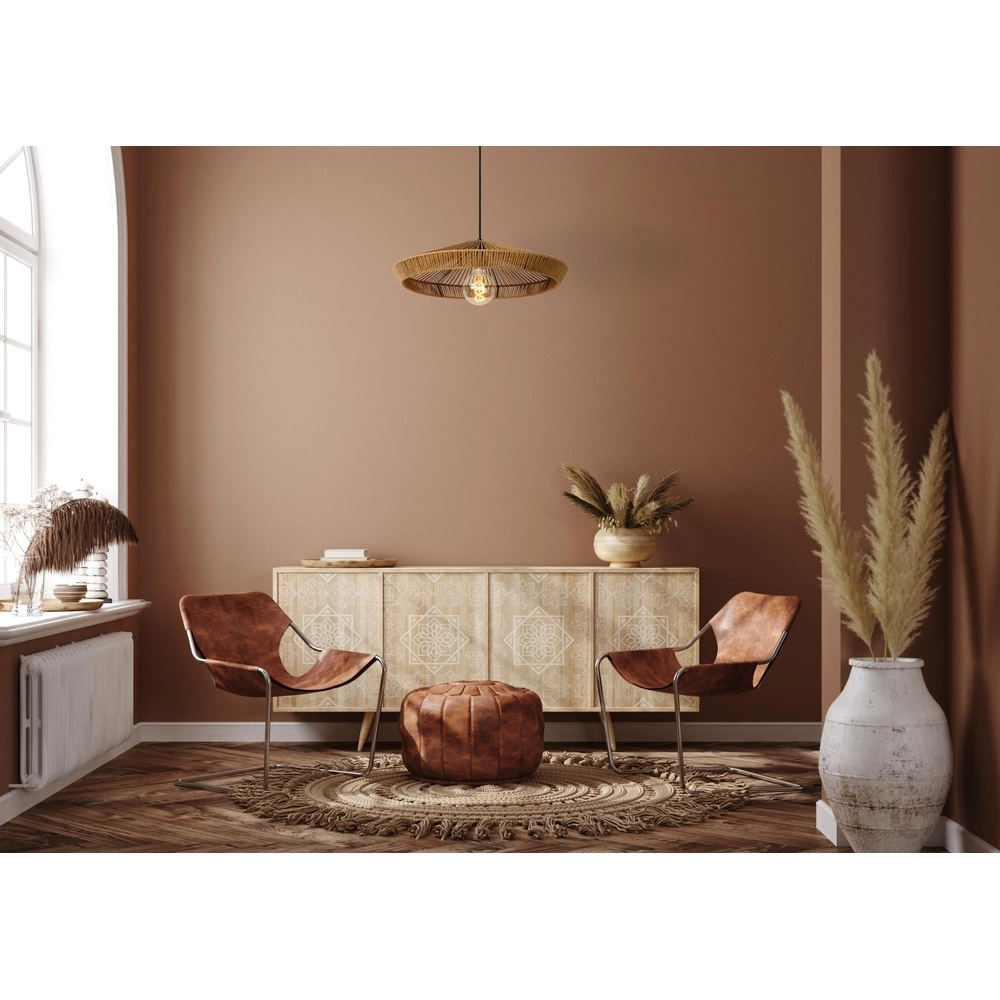 Lampe suspendue Yunkai Ø 50 cm noir avec rotin Lucide 5411212105691