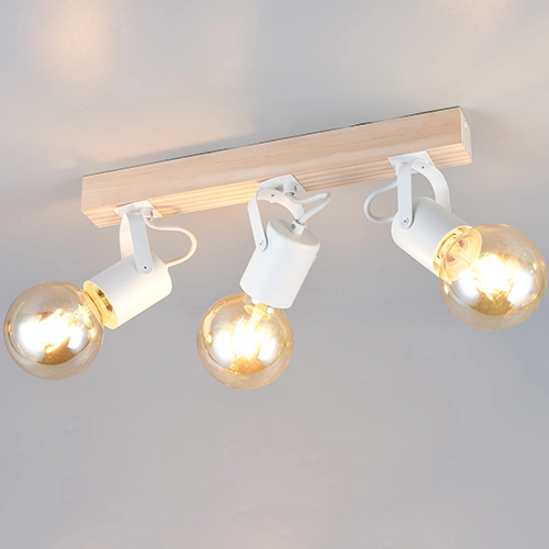 Lampe de plafond à 3 lampes Lynar Blanc avec du bois