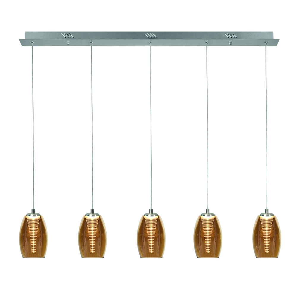 Suspension Nebula Nickel droit 5 lumières ambré Suspension Nebula Nickel droit 5 lumières ambré