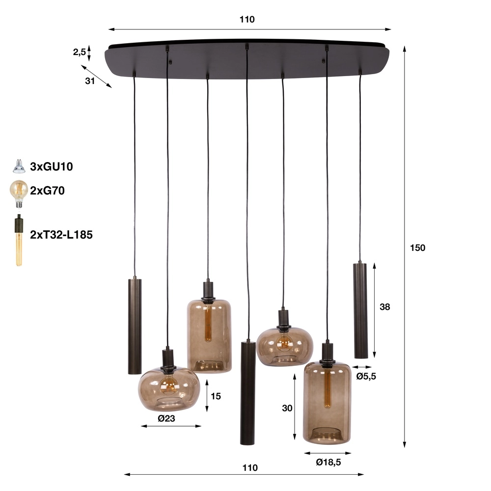 Lampe pendante moderne Serene Marron sienne à 7 lumières Lyora 8716803514812