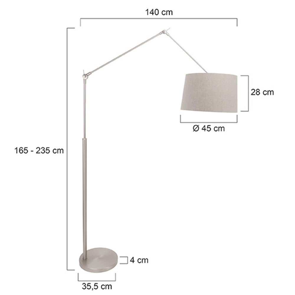 Lampadaire Gramineus 165cm gris avec abat-jour gris lin Steinhauer 8712746093759