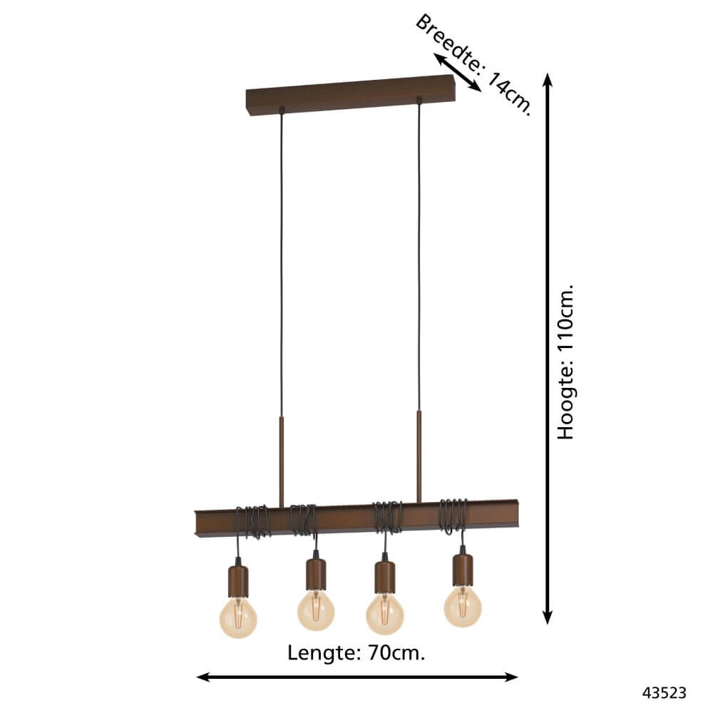 Lampe à suspension marron rouille Townshend 4 Eglo 9002759435233