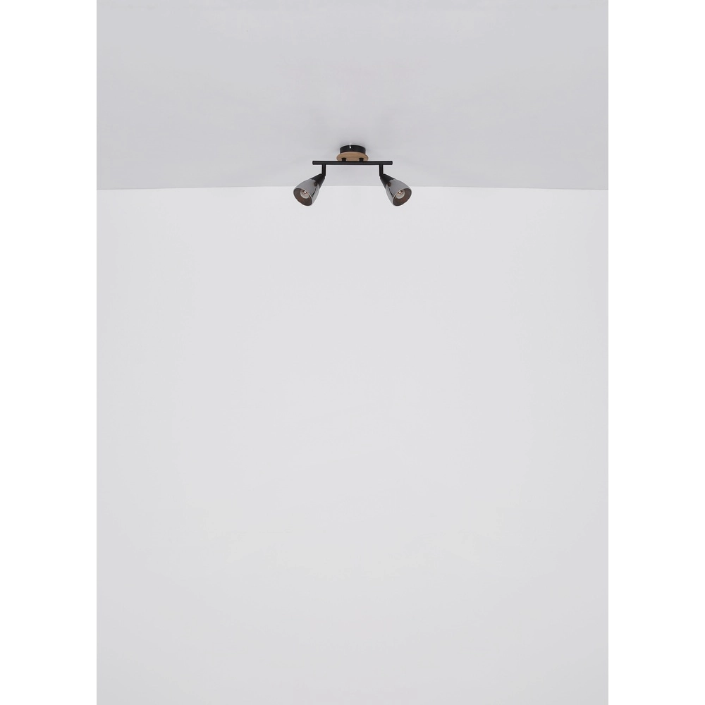 Lampe de plafond à deux lumières Mubby noir avec un aspect bois Globo 9007371445868