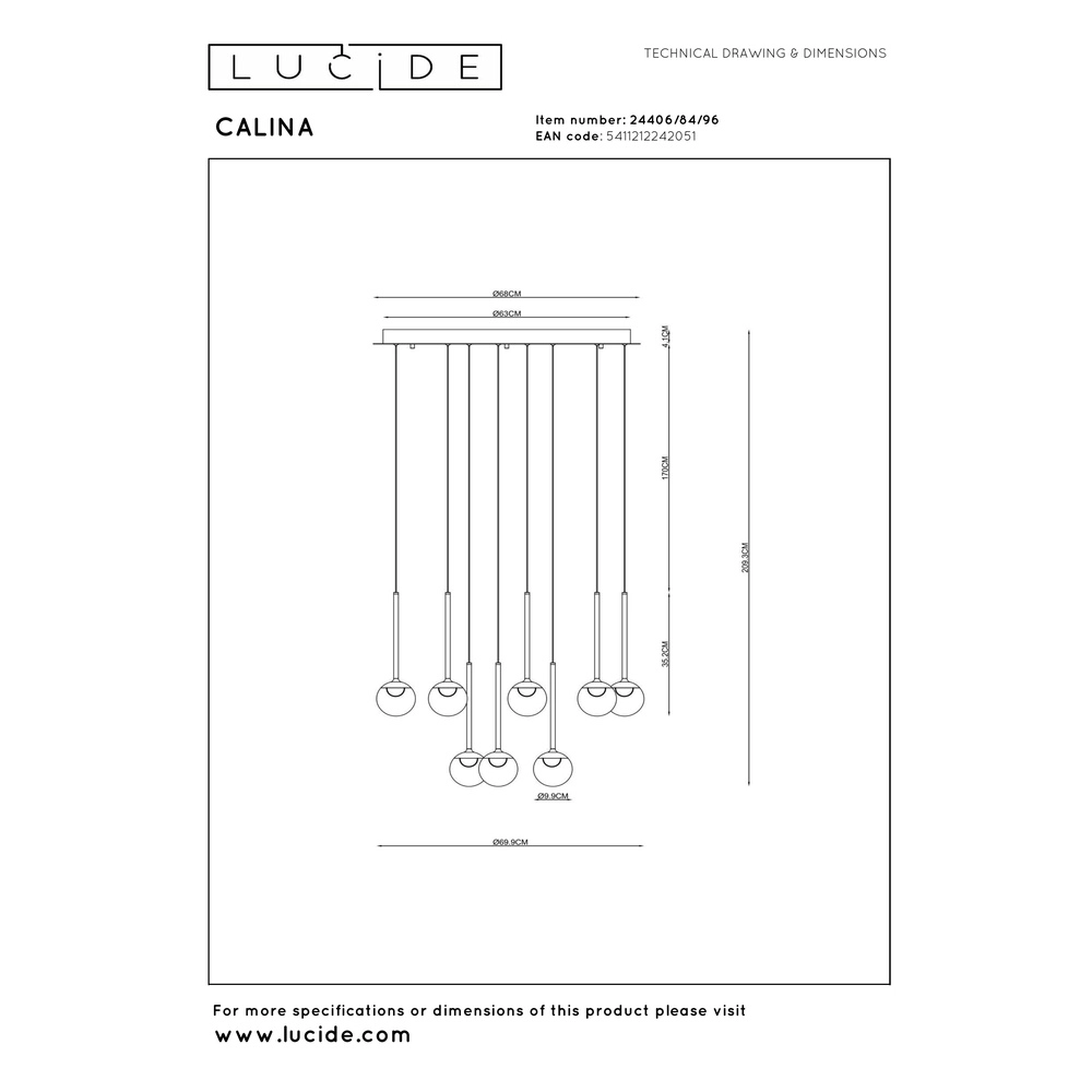 Lampe suspendue Calina 12 lumières avec sphères ambrées Premium by Lucide 5411212242051