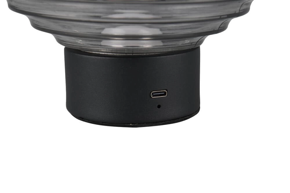 Lampe de table rechargeable noire Earl verre de fumée Trio 4017807601916