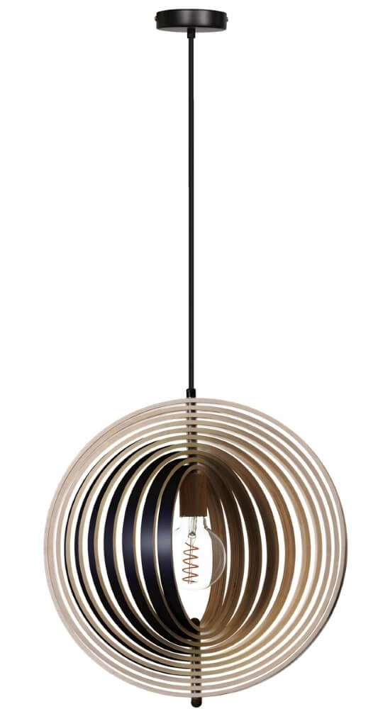 Lampe suspendue design Woody noir avec bois Ø 43,5cm