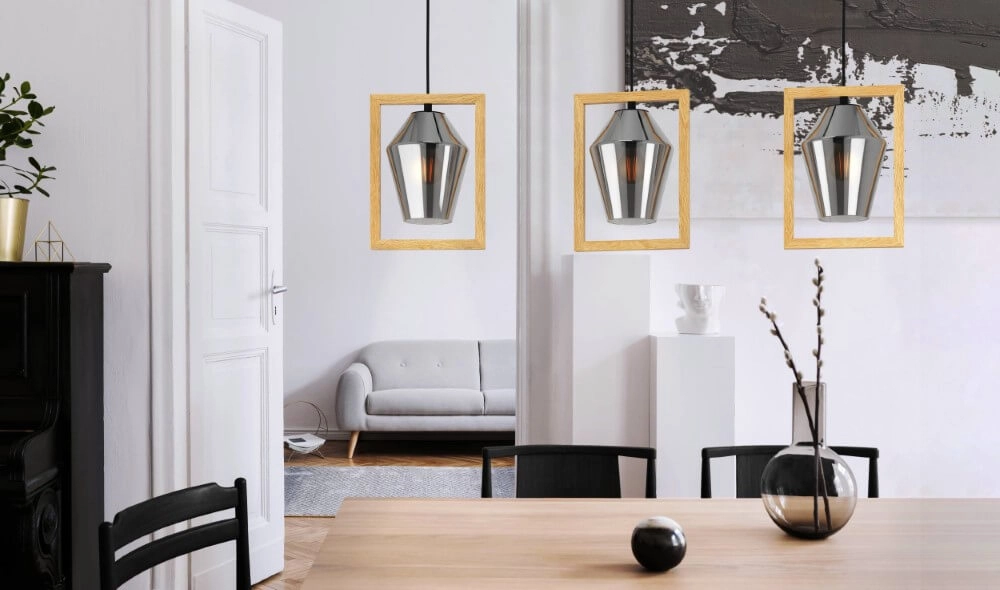 Lampe suspendue en bois Viglioni table à dinner Eglo 9002759997021