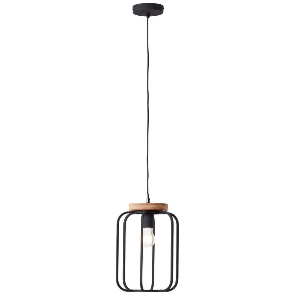 Lampe suspendue Tosh noir avec du bois marron Brilliant 4004353395338