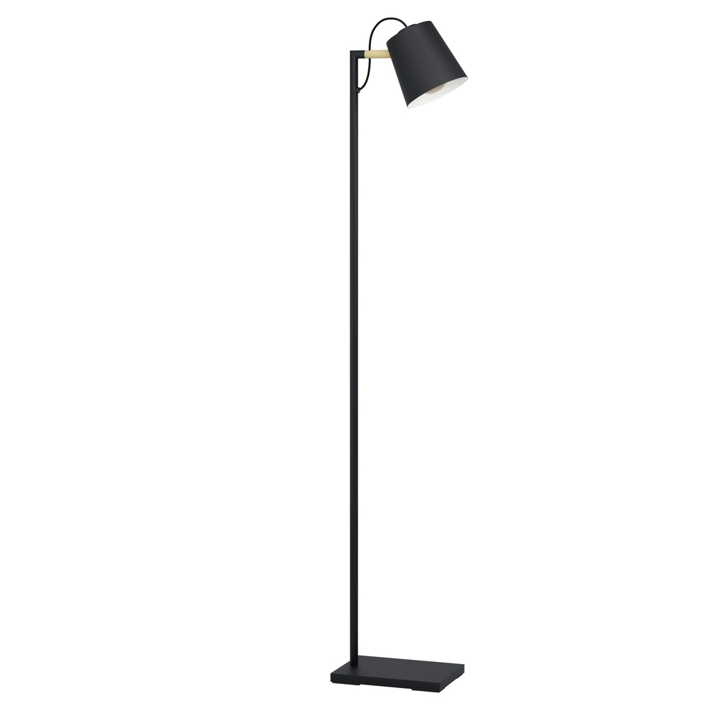Lampe sur pied élégante Lacey noir avec un aspect bois