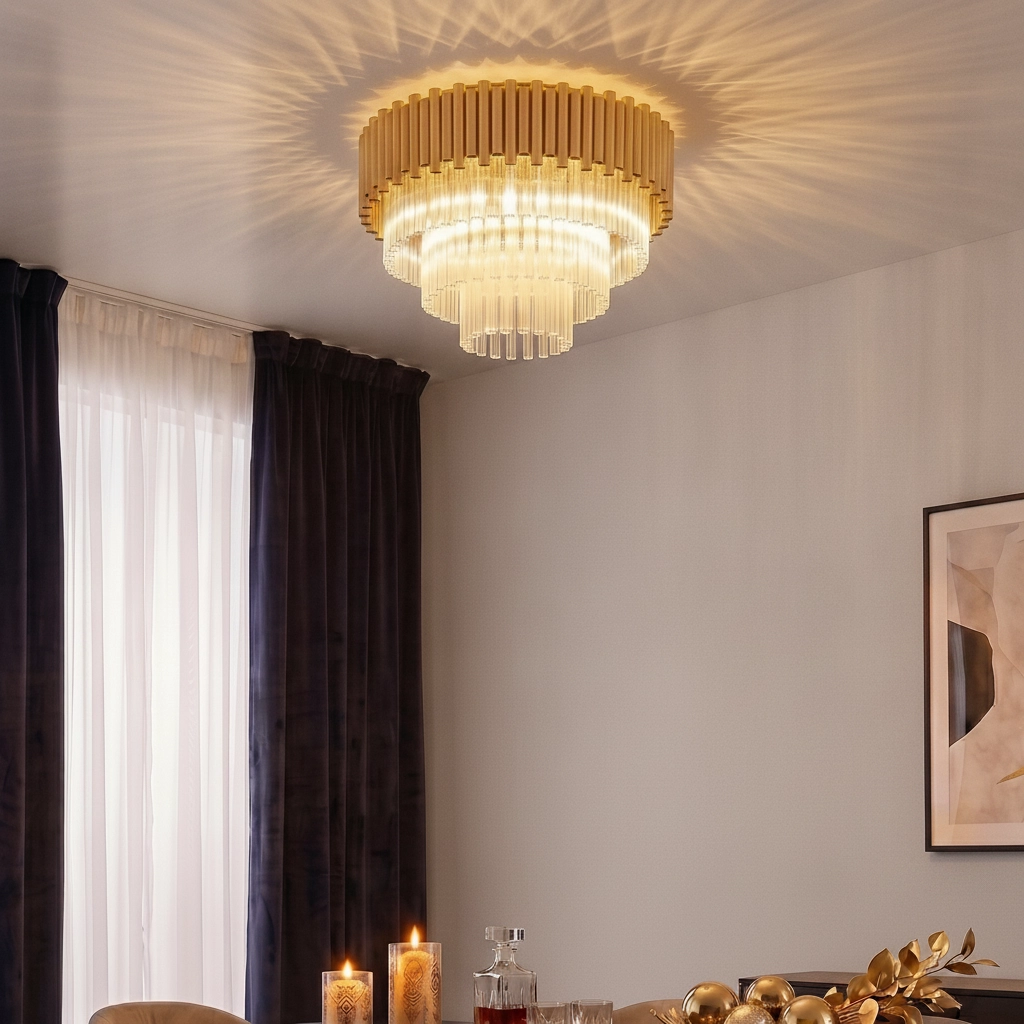 Plafonnier Magnolia or avec cristal Ø 50cm