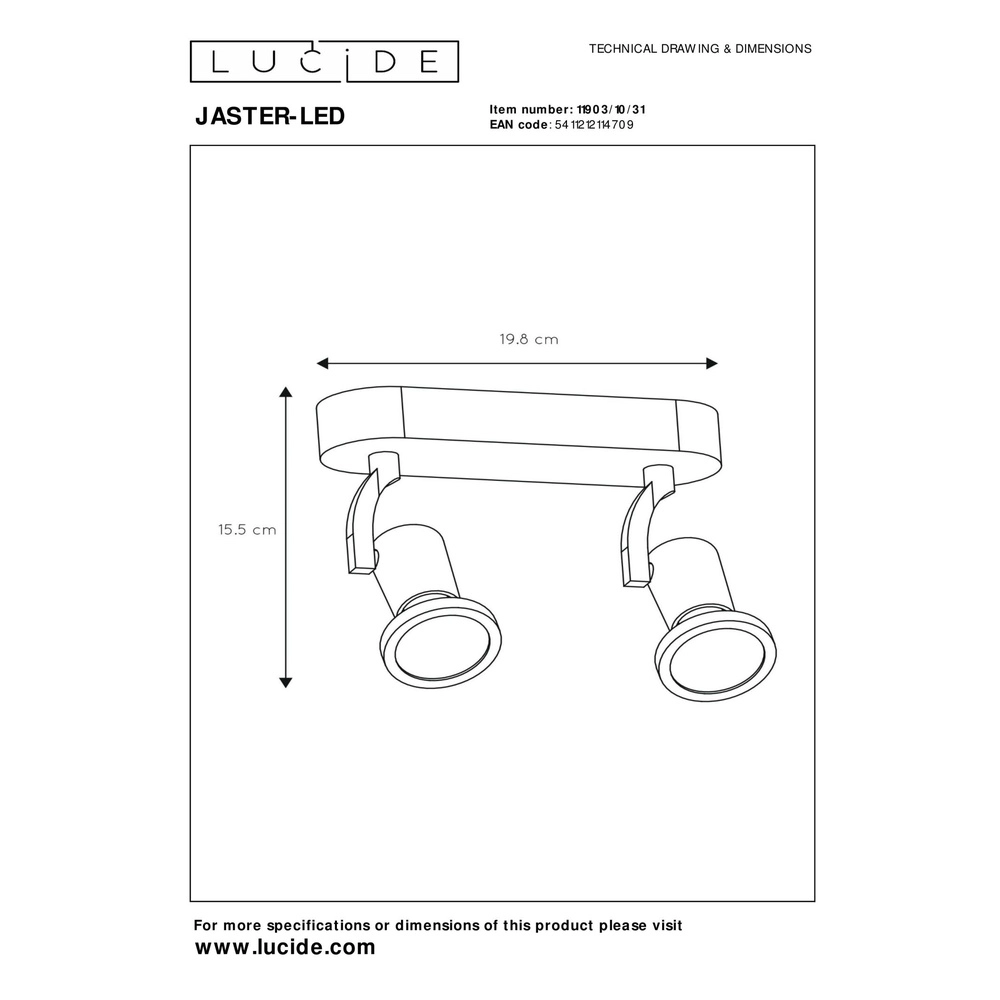 Lampe de plafond Jaster-Led Blanc à deux lumières Lucide 5411212114709