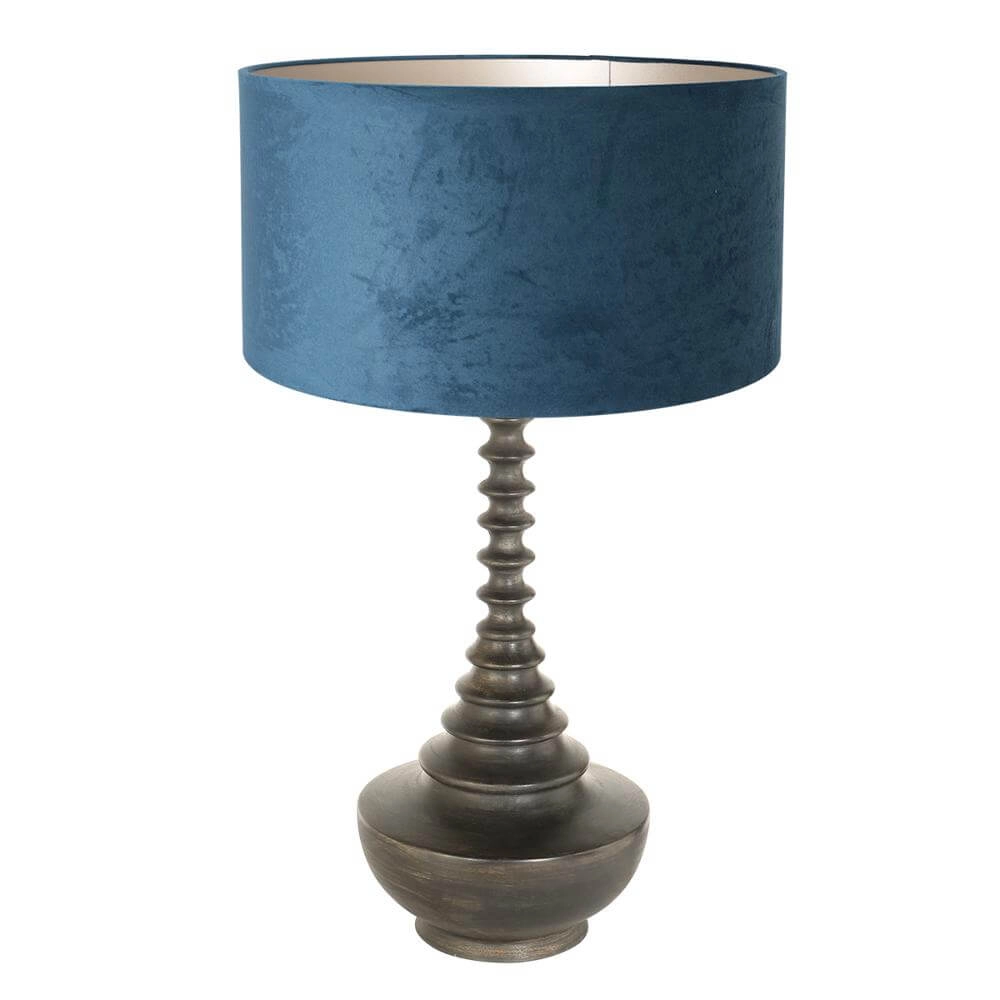 Lampe de table unique Bois avec capuche bleue