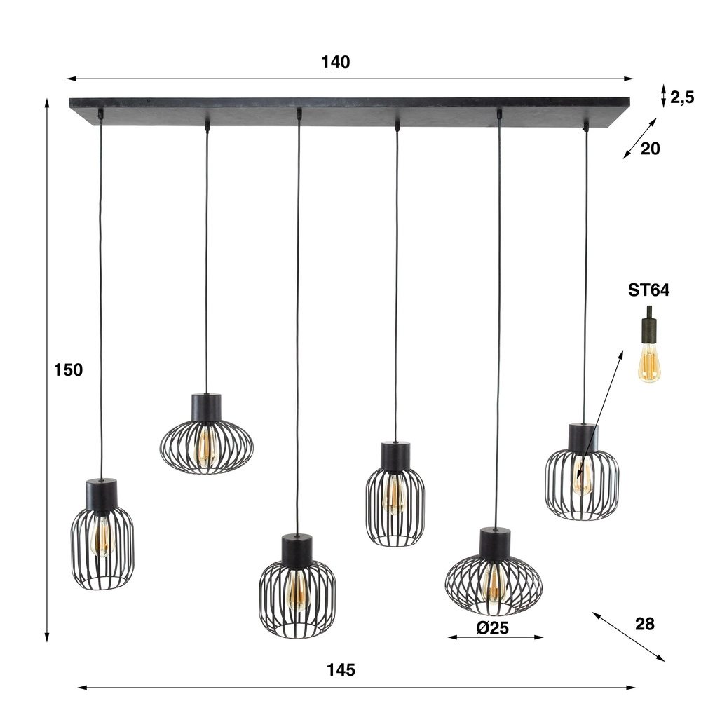 Suspension filaire 5L Mix E27 - noir Lyora 8716803512146