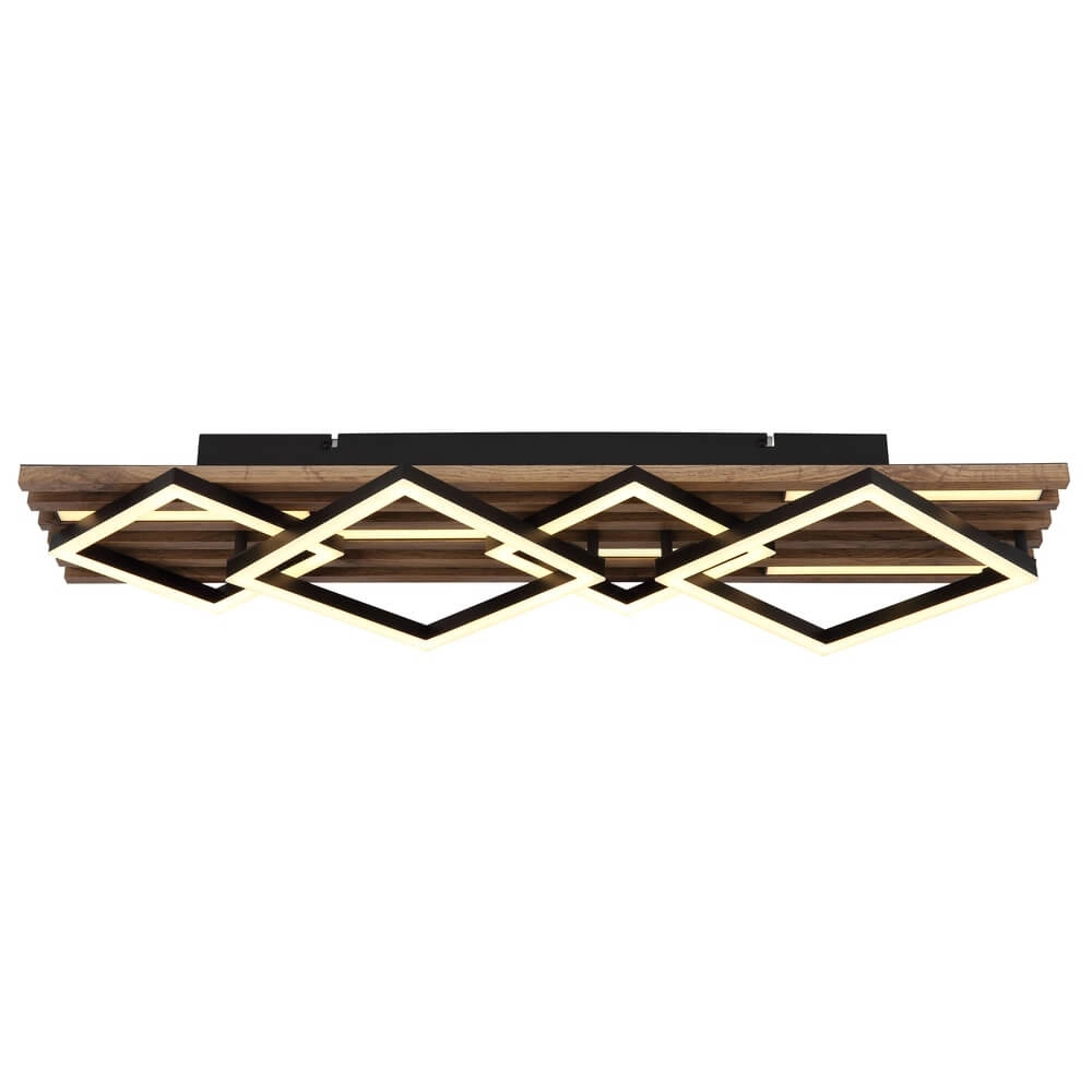 Plafonnier Obrien noir avec bois 4 lumières Globo 9007371518302