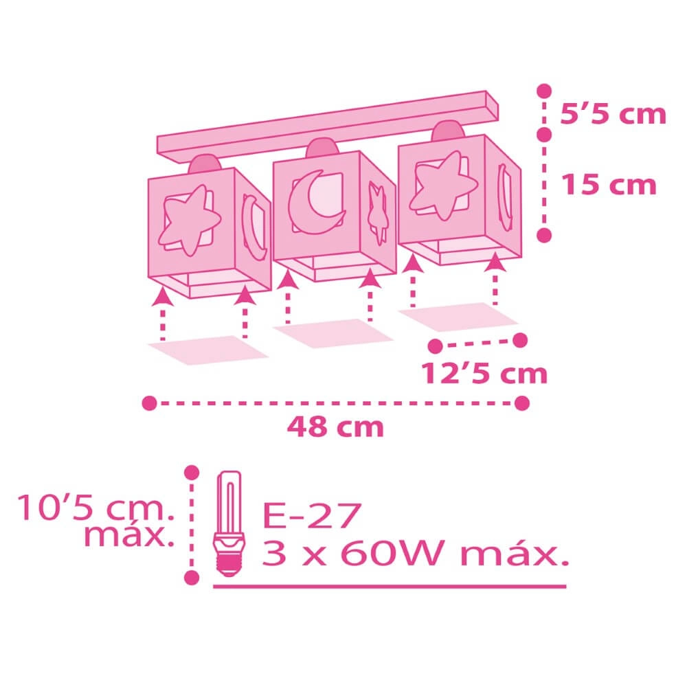 Plafonnier chambre d'enfant Moonlight 3-rose tendre le plus clair Dalber 8420406000411