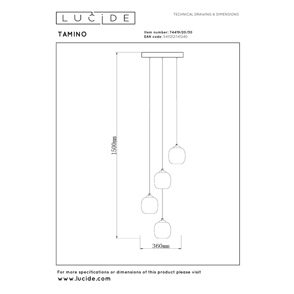 Lampe suspendue à 4 lumières Tamino Noir Lucide 5411212741240