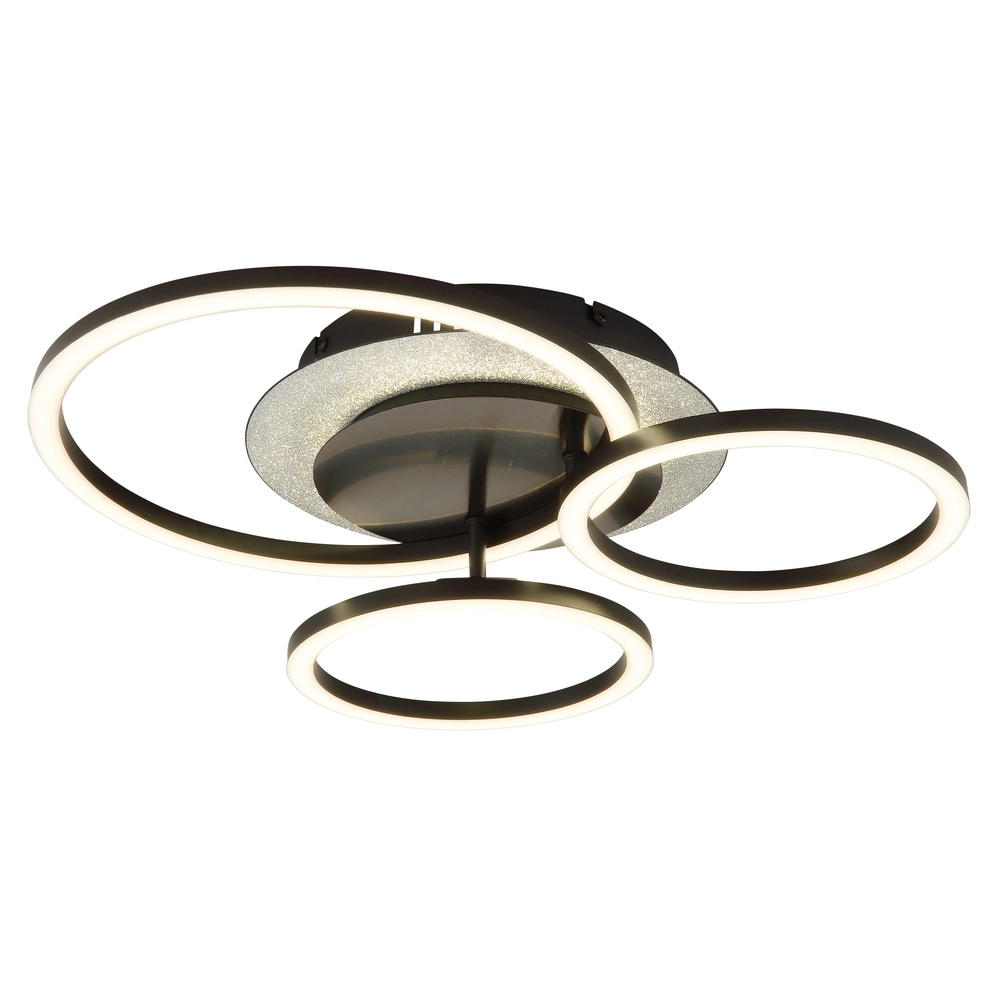 Lampe de plafond noire Norberto 3 anneaux