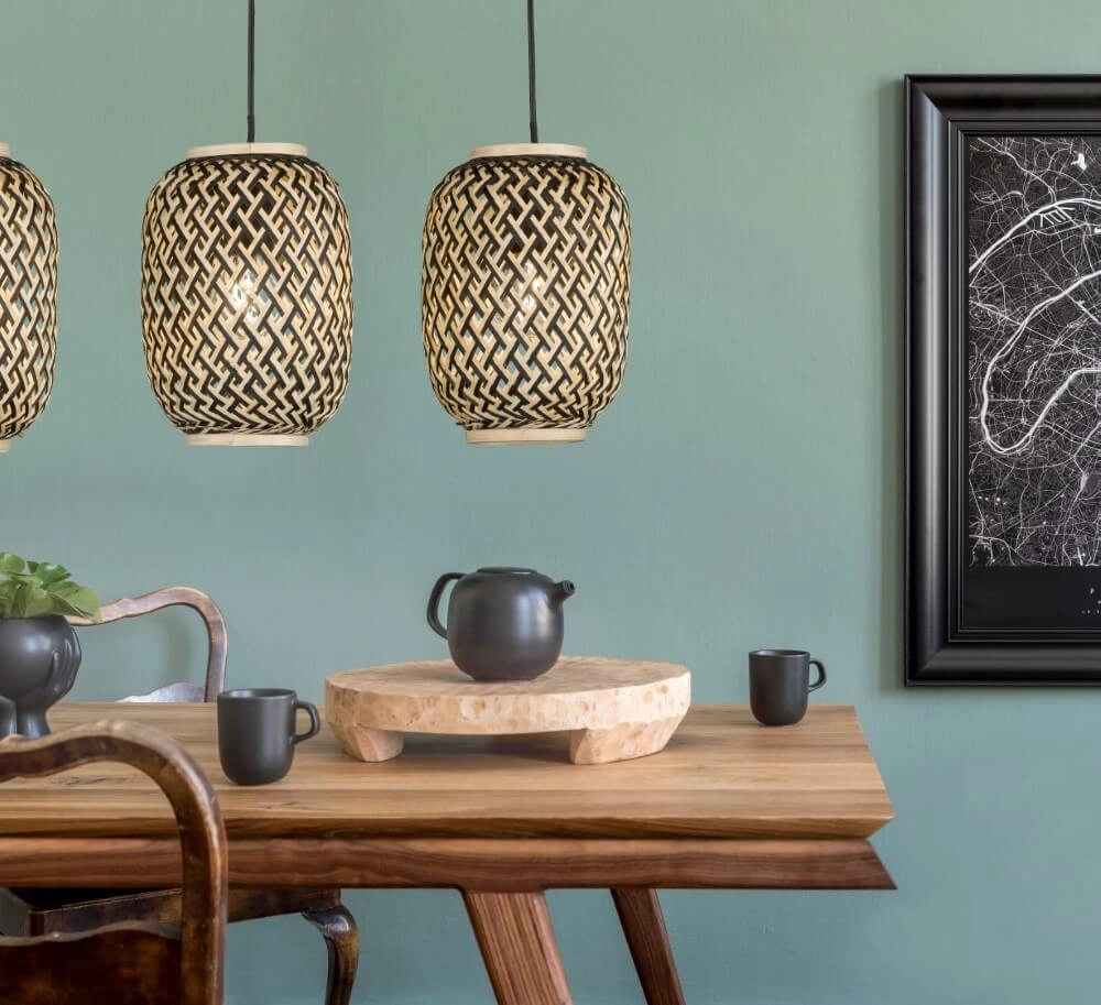 Lampe suspendue 3 lumières en rotin Hummel Fischer & Honsel 4003694607063