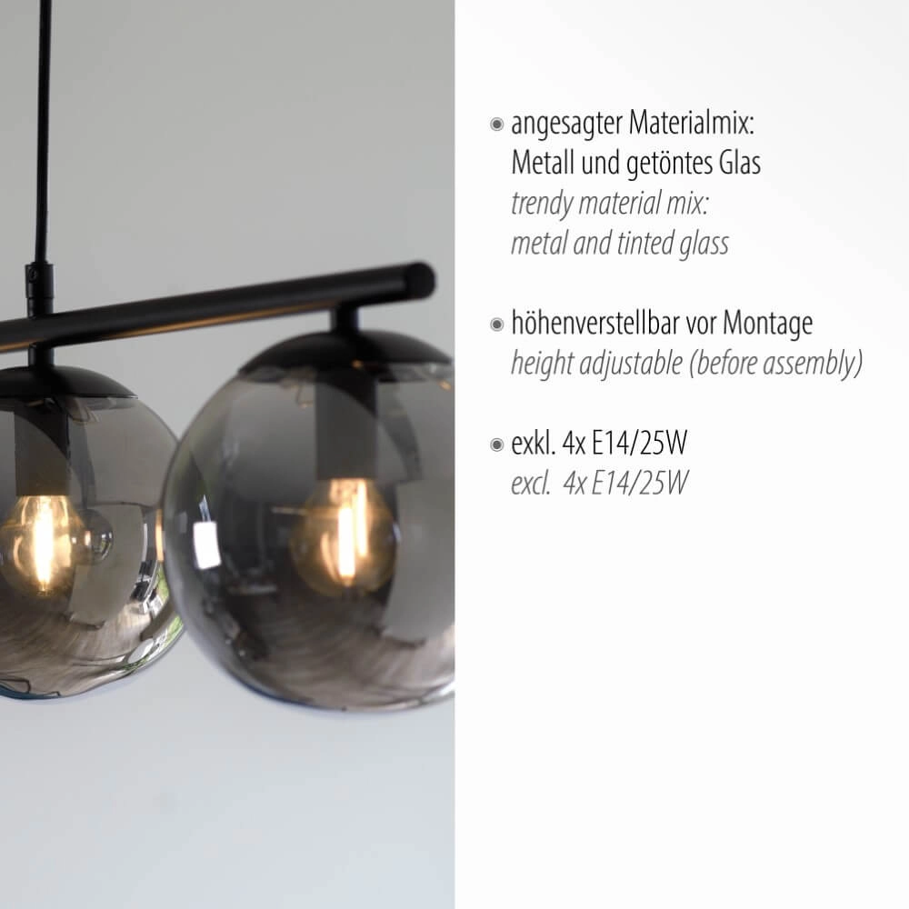 Lampe suspendue noire Big Widow 4 lumières Just Light 4043689988395