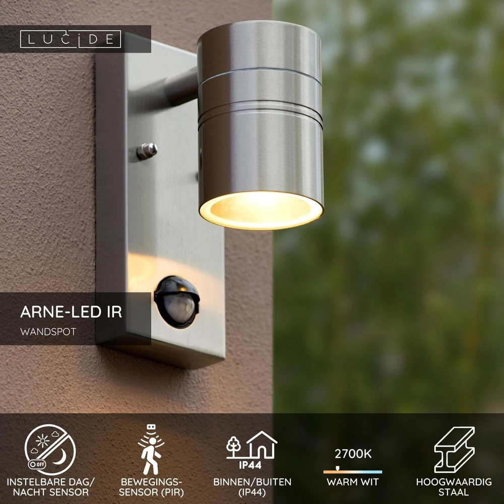 Projecteur mural Arne-Led Ir Downchrome avec capteur Lucide 5411212143846