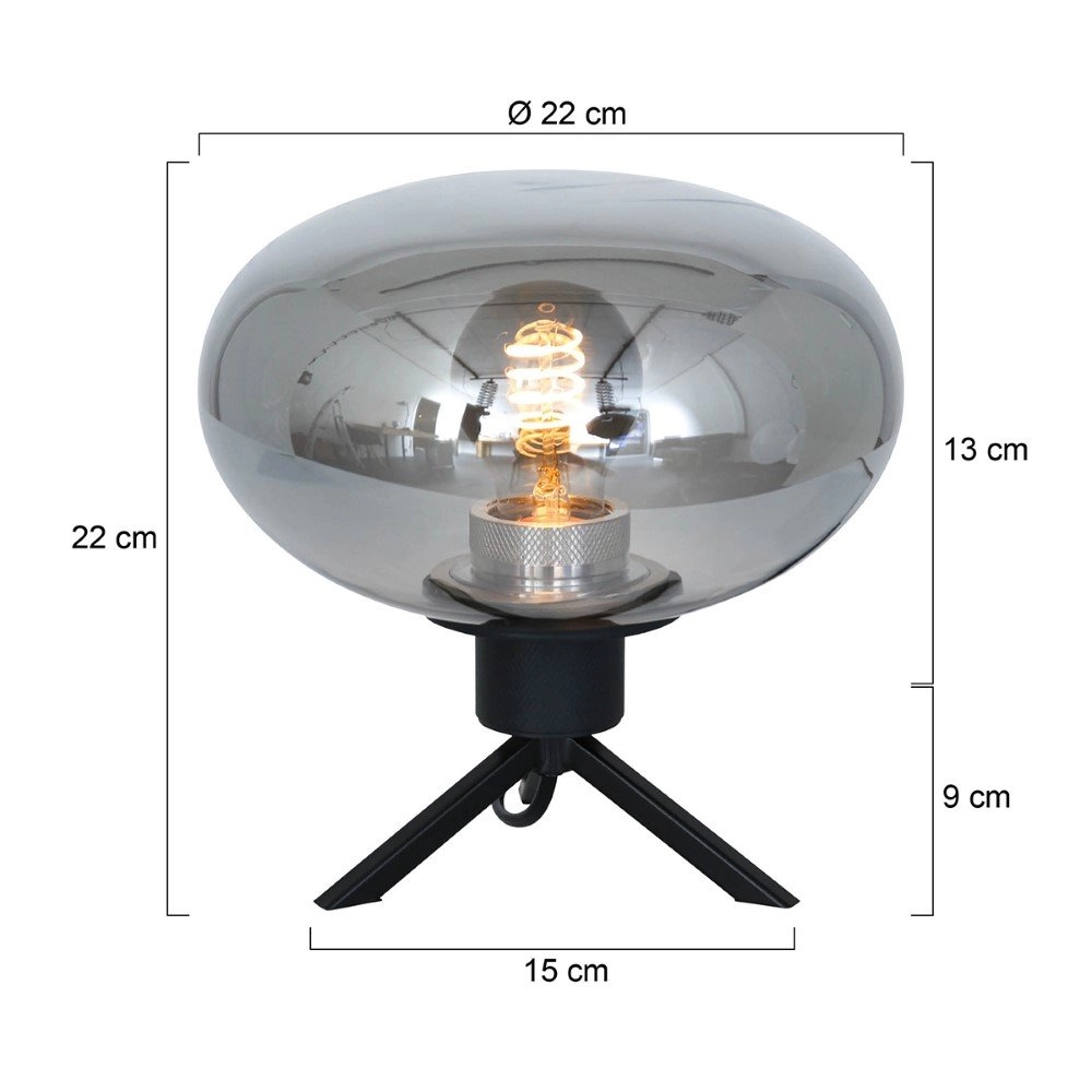 Lampe de table en verre Reflexion 22cm noir avec verre fumé Steinhauer 8712746132601