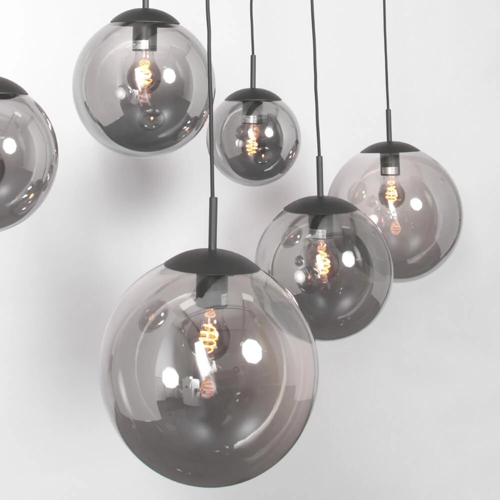 Lampe suspendue en verre à 6 lumières Bolique noir avec verre fumé Steinhauer 8712746166422