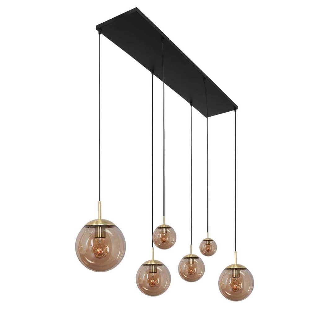 Lampe suspendue en verre à 6 lumières Bolique or avec verre ambré Steinhauer 8712746166415