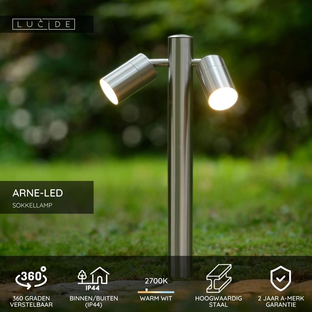 Lampe de jardin Arne-Led Chrome à deux lumières Lucide 5411212143839
