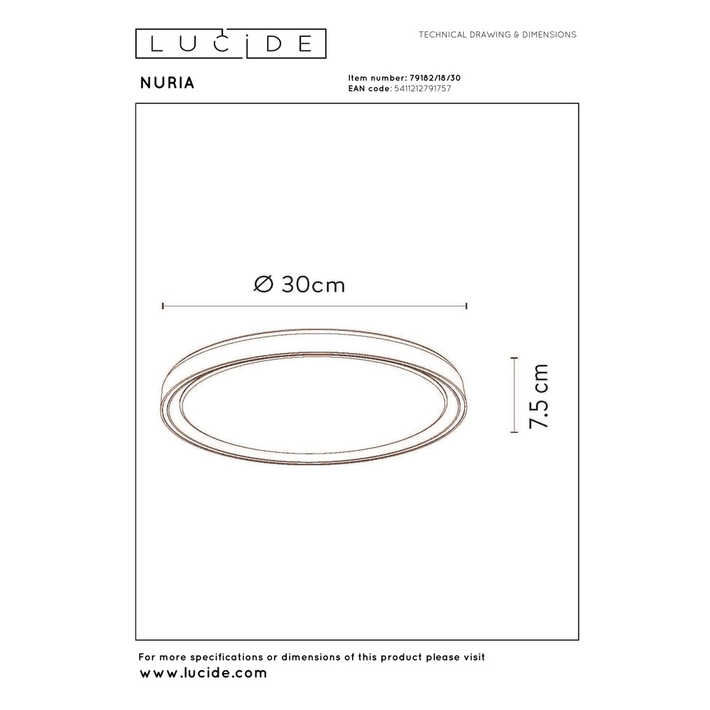 Éclairage de plafond Nuria Ø 30cm noir Lucide 5411212791757