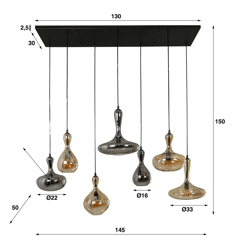 Lampe pendante de conception Karaf 7 verres - ambre et fumée Lyora 8716803511576