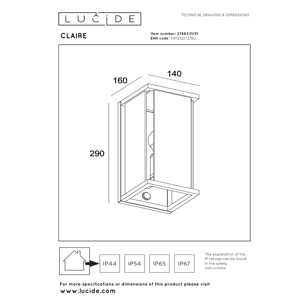 Lampe murale élégante Claire avec du capteur blanc Lucide 5411212272362