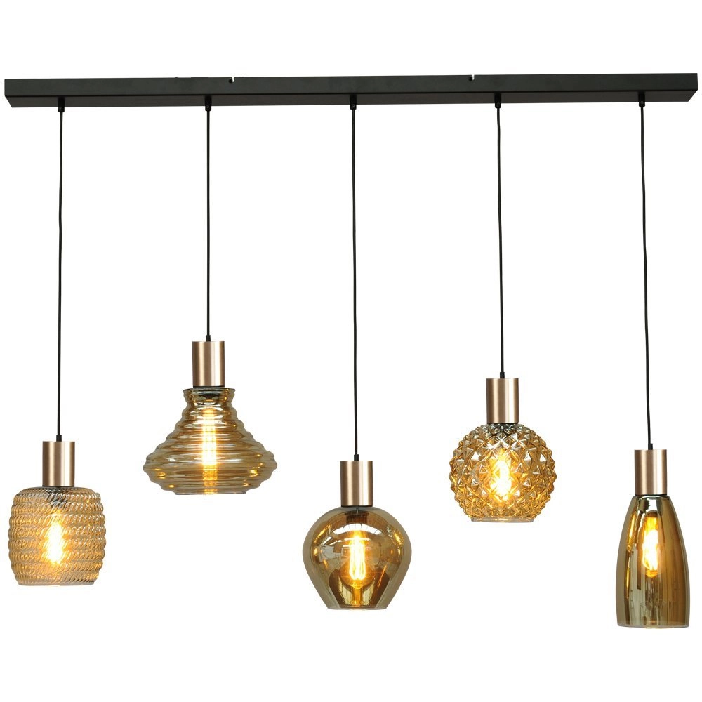 Lampe à suspension noire et dorée Bounty Curiosa 5 lumières