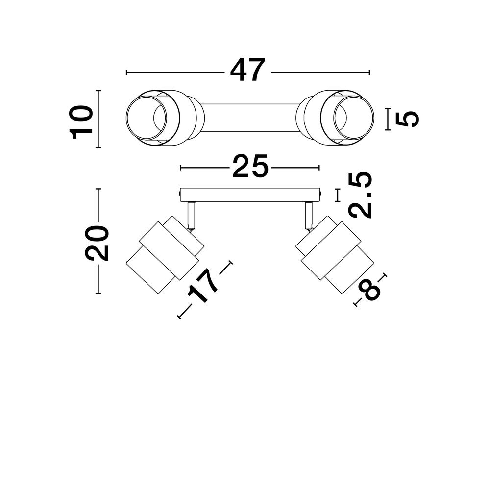 Plafonnier Sianna 2 lumières noir avec or Lyora 5212017452603