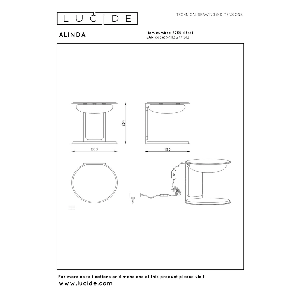 Lampe de table de conception Alinda Ø 20 cm taupe Lucide 5411212771612