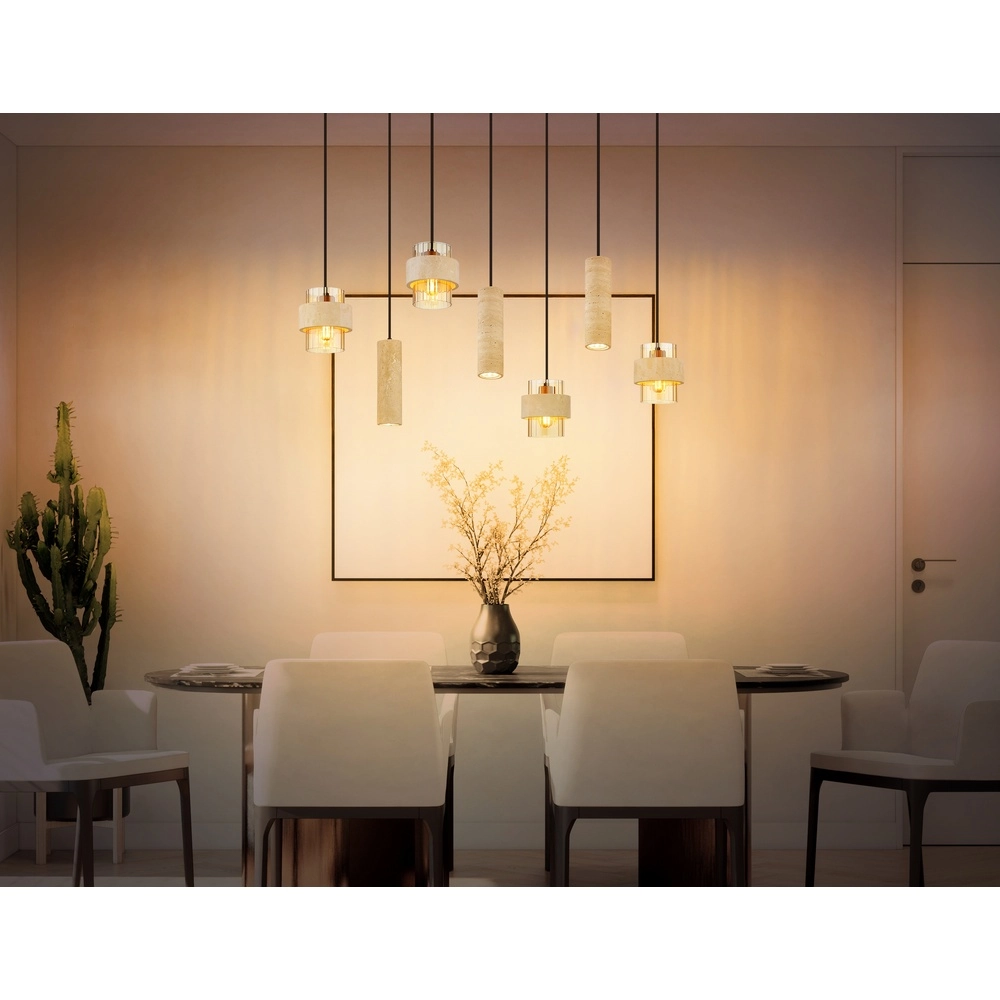 Lampe suspendue à 7 lampes Daren noir avec marbre Globo 9007371583669
